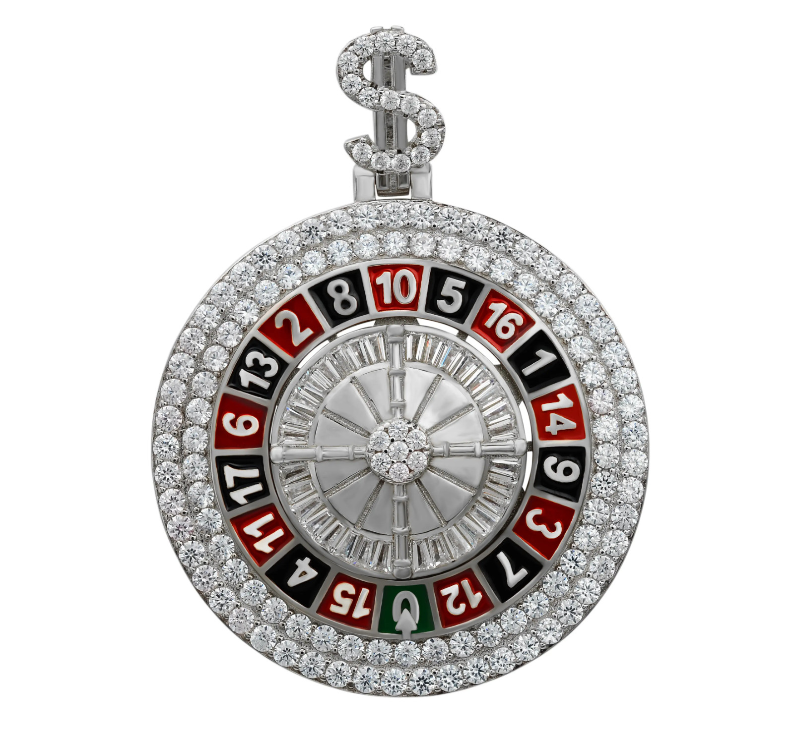 Casino Enamel Spin Charm 14K Gold Plated MOISSANITE Diamond 925 Silver Pendant