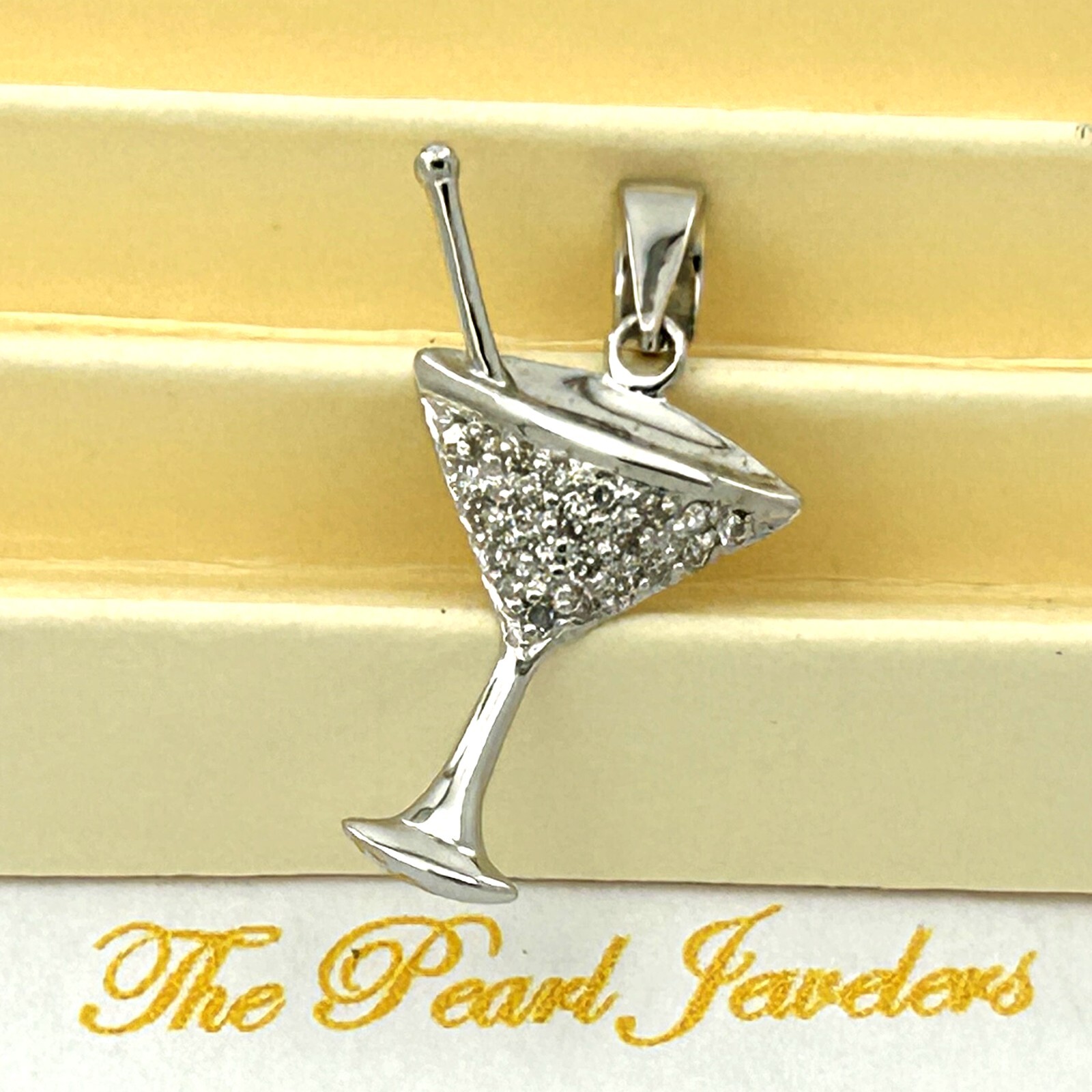 Beautiful Cocktail Cup Design 14kt Solid White Gold Diamond Pendant Necklace