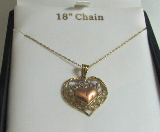 MIB MA MICHAEL ANTHONY 10K Multi-tone Gold “MOM” Heart Pendant Necklace 18″