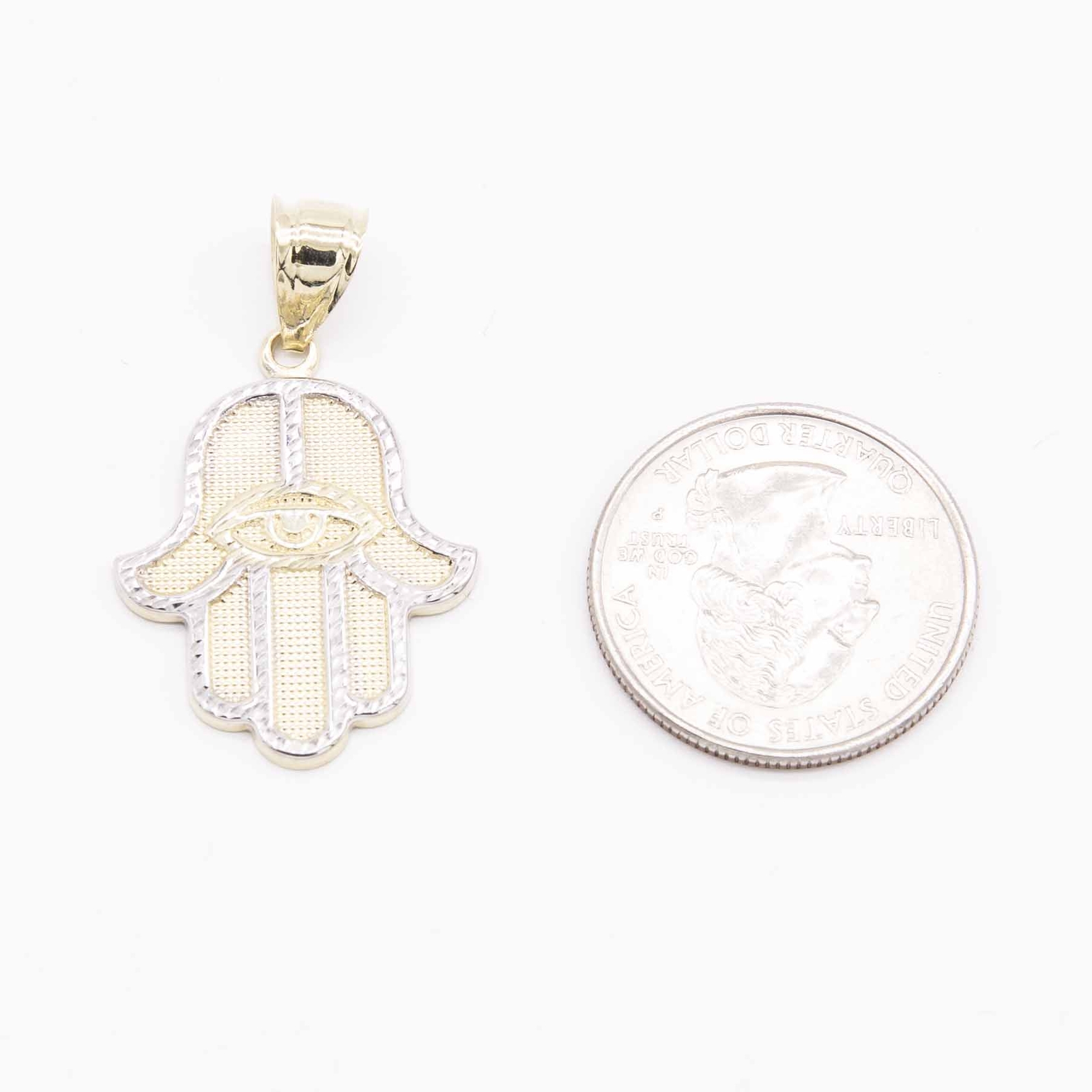 1 1/2″ Diamond-Cut Hamsa Pendant Charm Real 10K Yellow White Gold