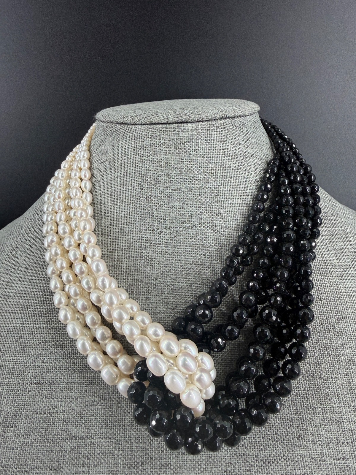 Honora Pearl Knot Necklace Multi Strand Black White Sterling 925 Statement
