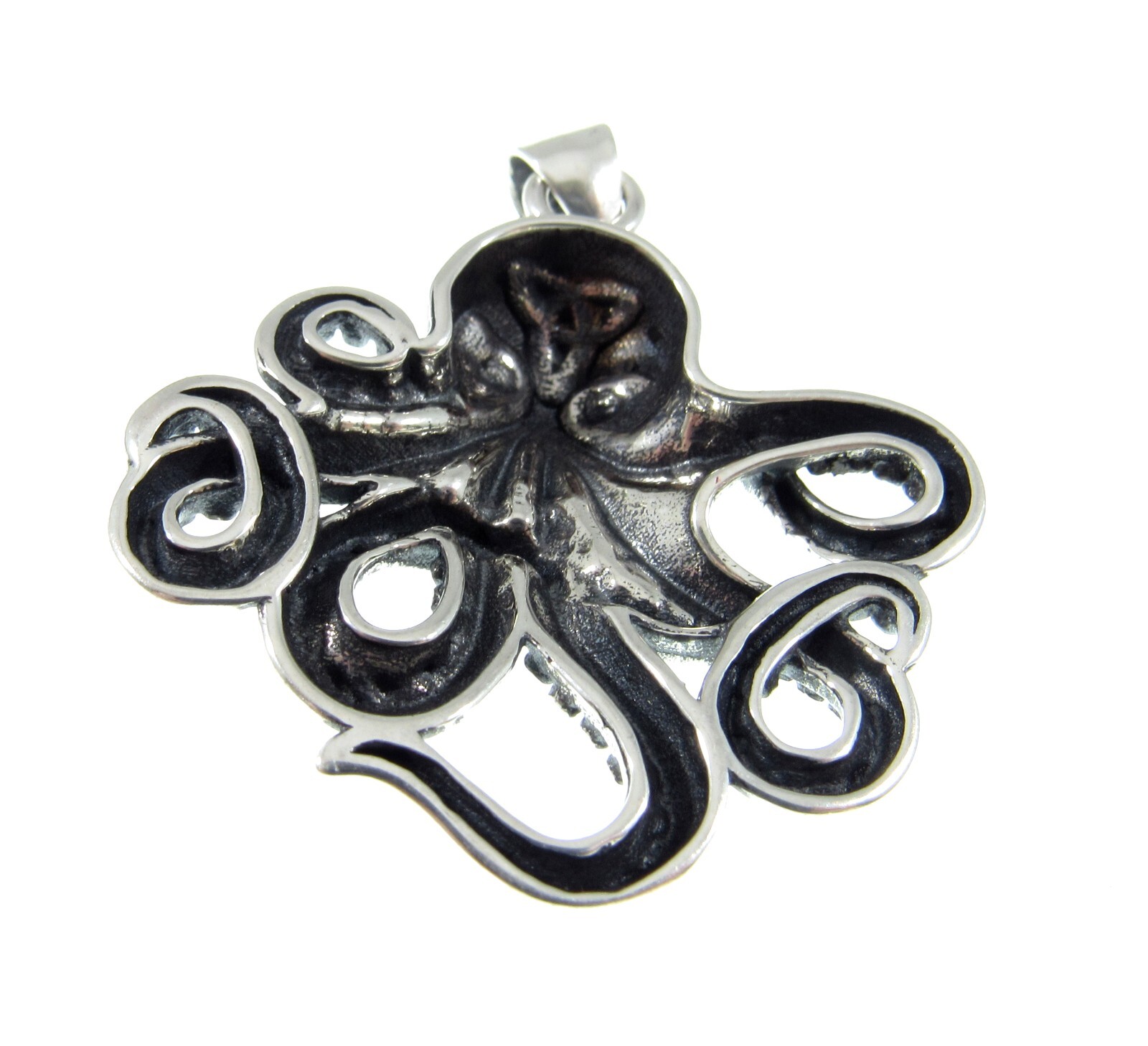 Handcrafted Solid 925 Sterling Silver Octopus Cephalopod With Tentacles Pendant