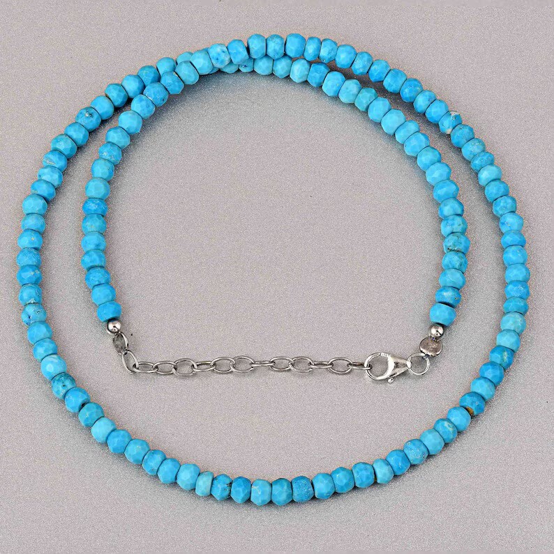 Sleeping Beauty Turquoise Minimalist Gemstone Beads Necklace 925 Sterling Silver