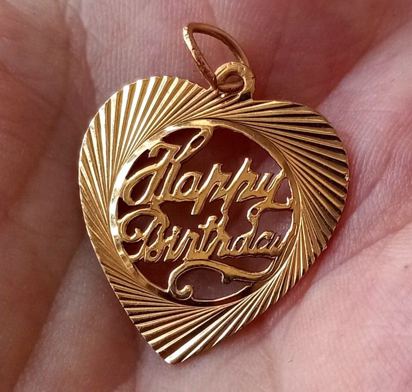 14K YELLOW GOLD “HAPPY BIRTHDAY” HEART PENDANT