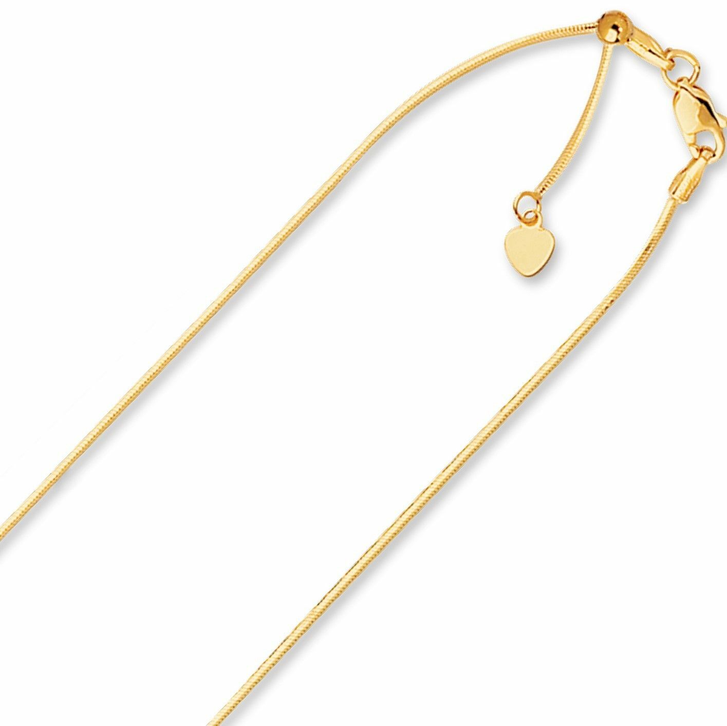 0.85mm Solid Adjustable Snake Chain Necklace REAL 14K Yellow Gold Up To 22″