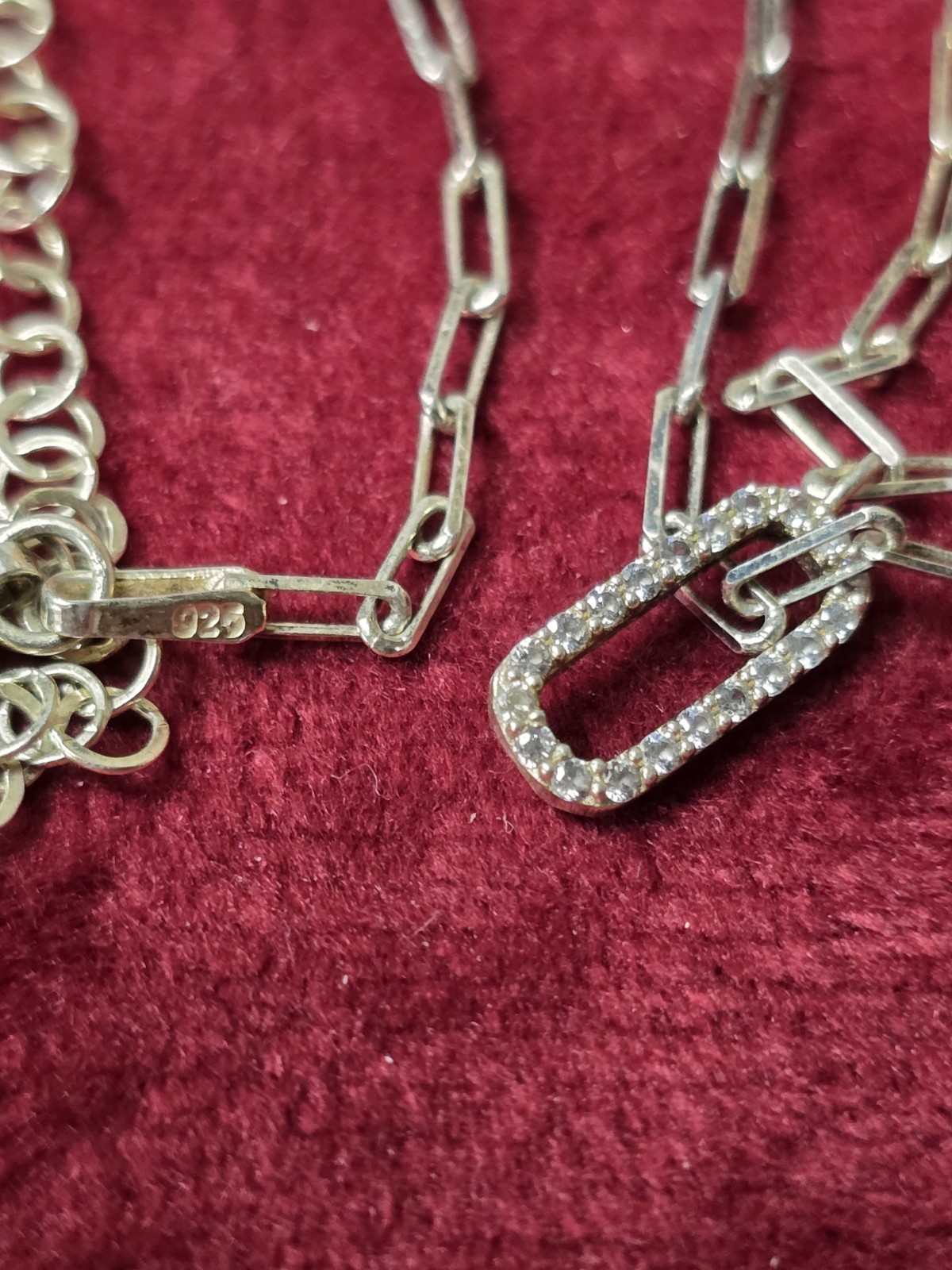 Sterling Silver 925 Bar Link Chain Necklace Rectangle Pendant Paperclip