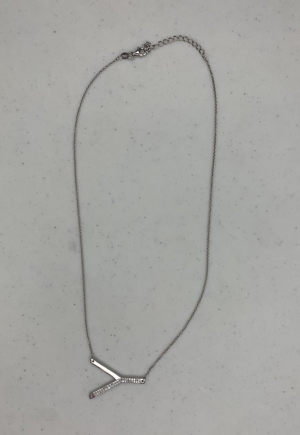 Used CZ925 20” Sterling Silver “Y” Necklace W/ Colorless CZ Stones Vietnam- 4.5g