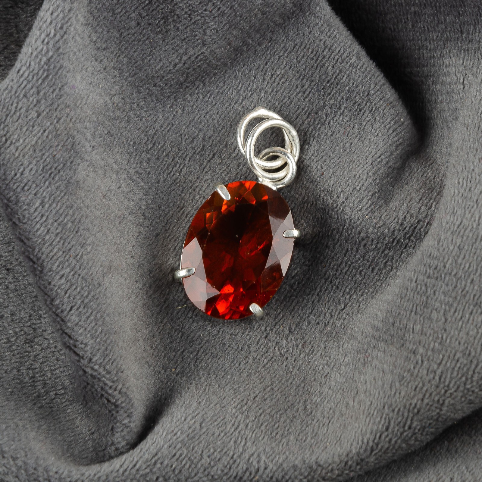 Natural Spessartite Garnet Gemstone Pendant 925 Sterling Silver For Women