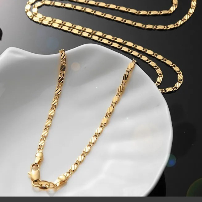 925 Sterling Silver Flat Chain Necklace 18K Gold Finish 40-75cm for Men Women Je