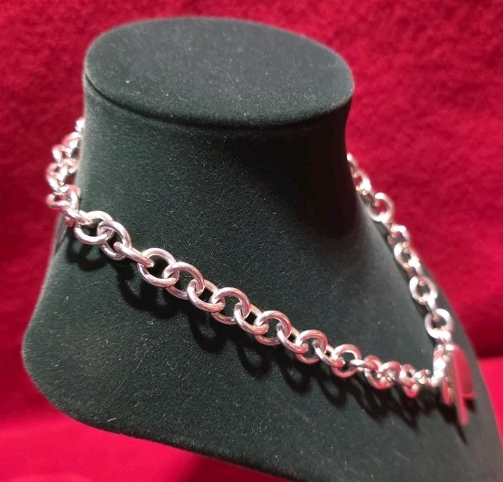 Tiffany & Co. Heart Tag Toggle Chain link Necklace in .925 sterling silver.