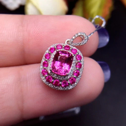 2.50Ct Cushion Ct Red Ruby Diamond Halo Pendant 14K White Gold Finish Free Chain