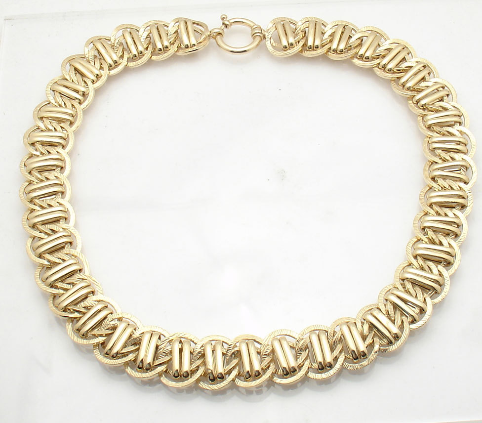 18″ Double Row Railroad Curb Link Chain Necklace 14K Yellow Gold Clad Silver