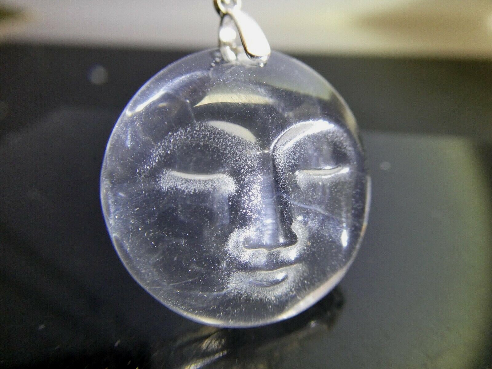 Rock Crystal Clear Quartz MOON Gemstone Sterling Silver 925 Pendant Necklace