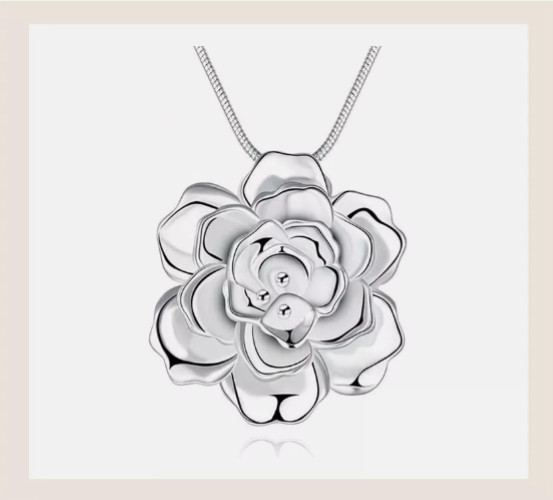 925 Sterling Silver Snake Chain Flower Pendant Necklace