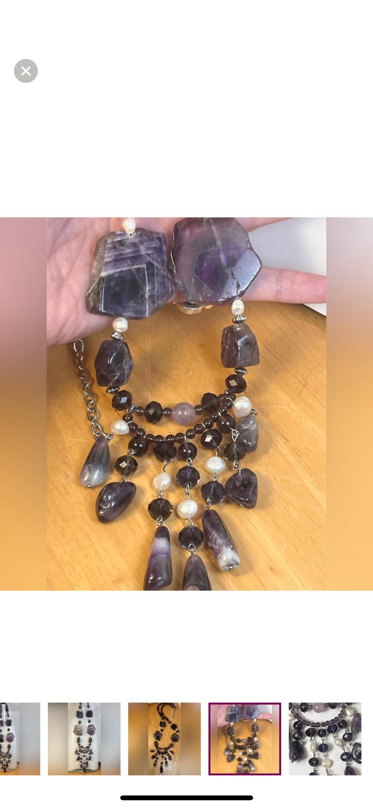 Huge Natural Amethyst And White Cultured Pearl Silver Toned Necklace