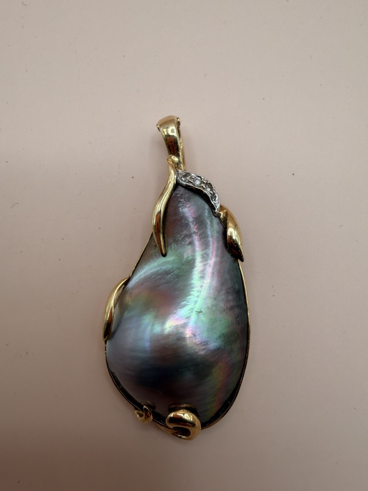 Tahitian South Sea Black Pearl & Diamond 18 K Yellow Gold Enhancer Pendant