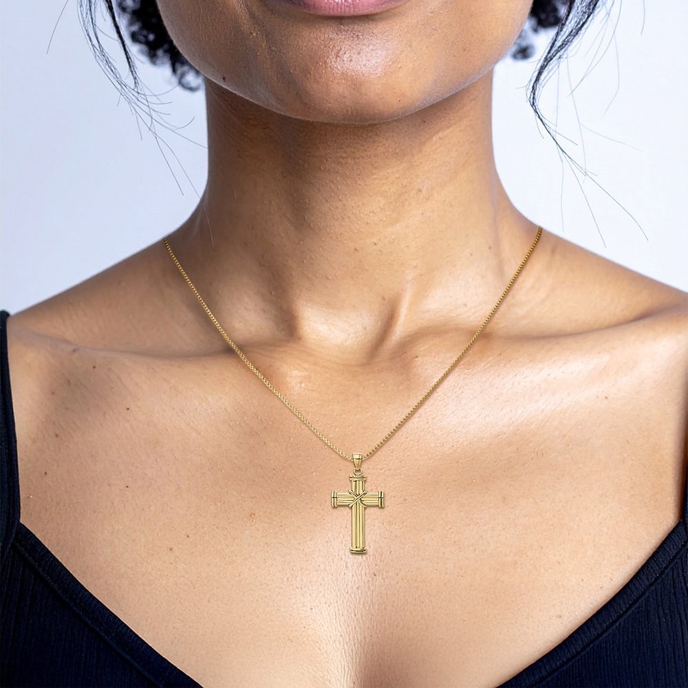 14K Solid Yellow Gold Extra Large Cross Pendant Necklace 36.95mm 1-1/2 inch
