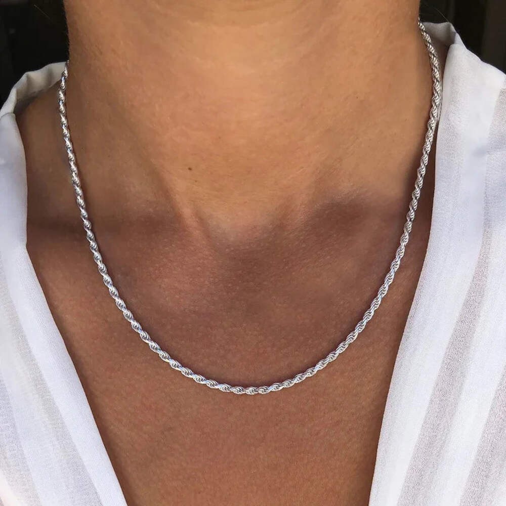 4mm Diamond Cut Solid 925 Sterling Silver Italian Rope Chain Men’s Necklace