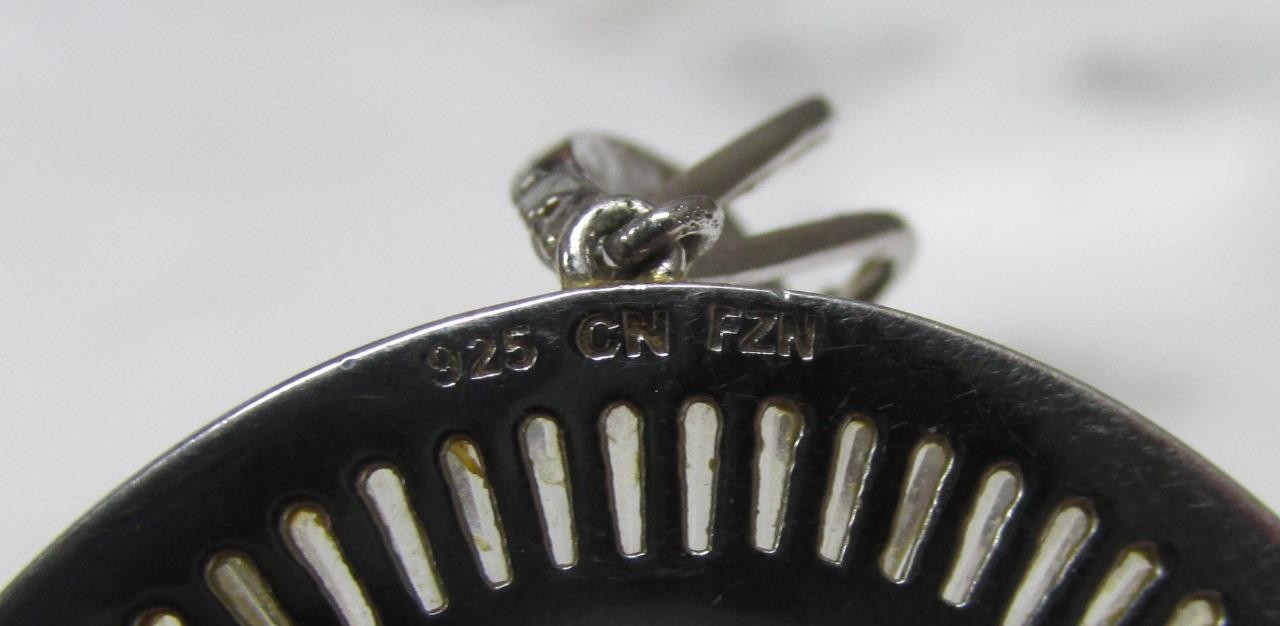 Sterling Silver Round Dangle Pendant w/ Unknown Clear Stones ~ 8g ~ 12-G873
