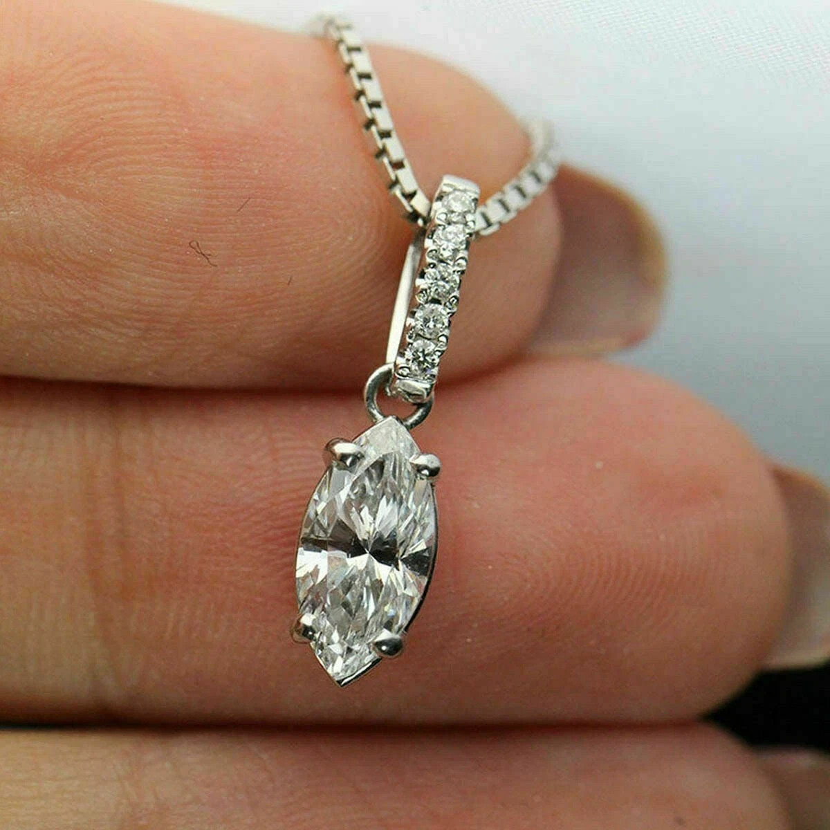 1 Ct Marquise Cut Lab Created Diamond Women’s Drop Pendant 14k White Gold Plated