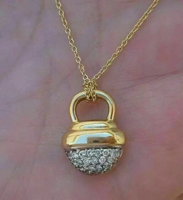 2Ct Round Cut Real Moissanite Women’s Charm Pendant 14K Yellow Gold Plated 18”