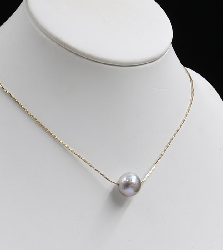 June Pearl South Sea Natural 11- 12mm Grey 18 ” Pearl Necklace 18k Gold P
