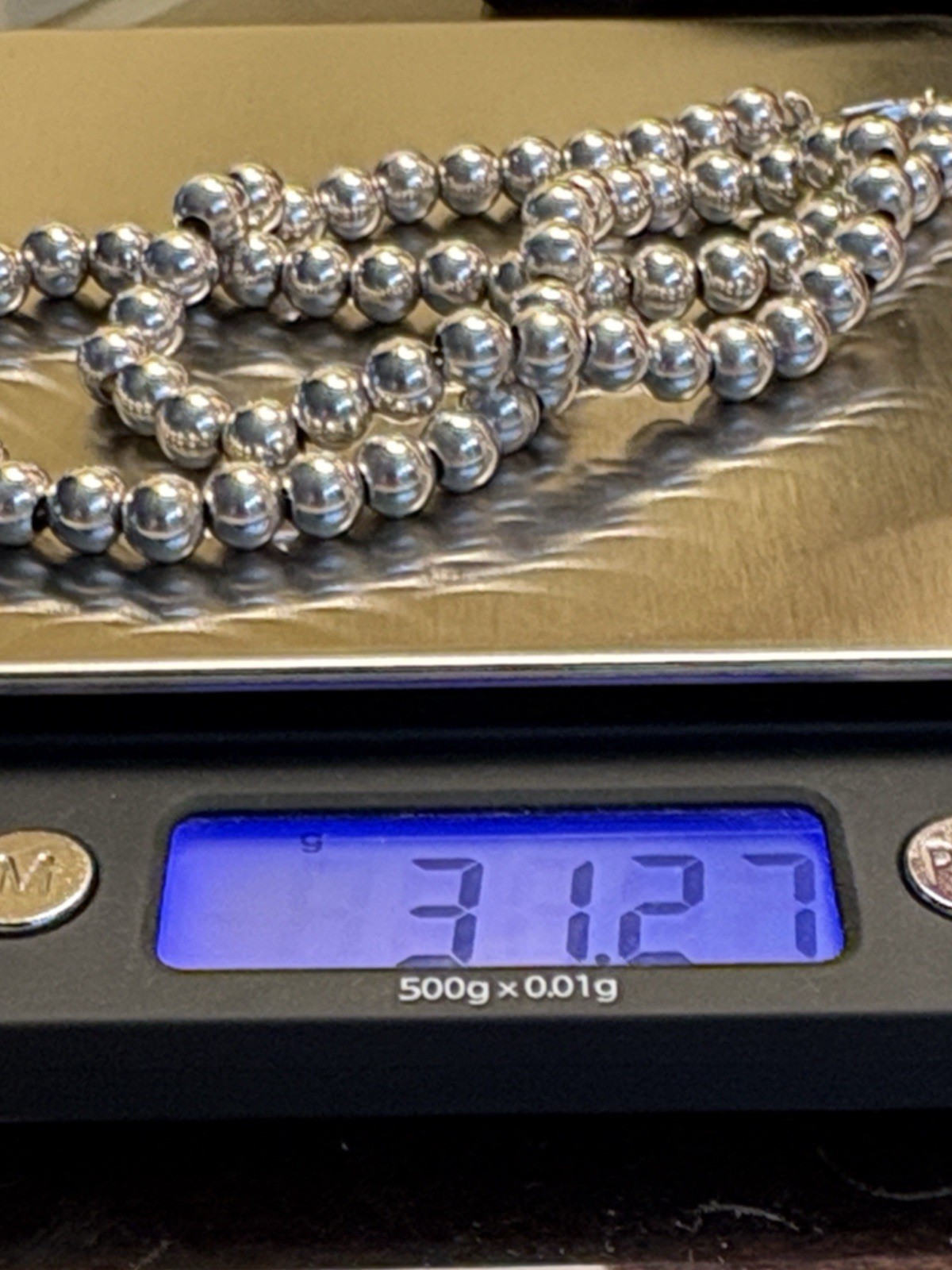 925 Silver 6mm Beaded Necklace- 16”