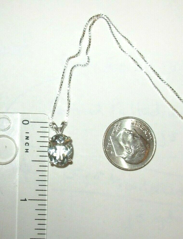 AQUAMARINE PENDANT NECKLACE EARTHMINED 10X8MM VERY LIGHT COLOR GEM CHAIN ITALY