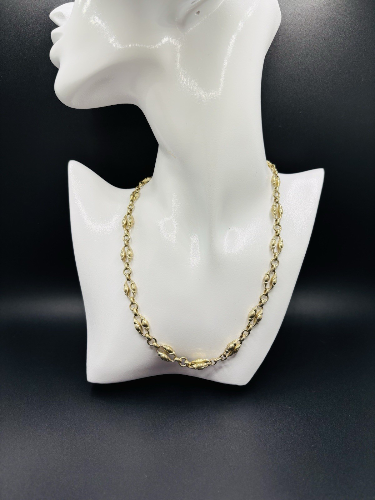 Vintage 835 German Silver Gold Plated Puffed Mariner Link Chain Necklace 17.5″