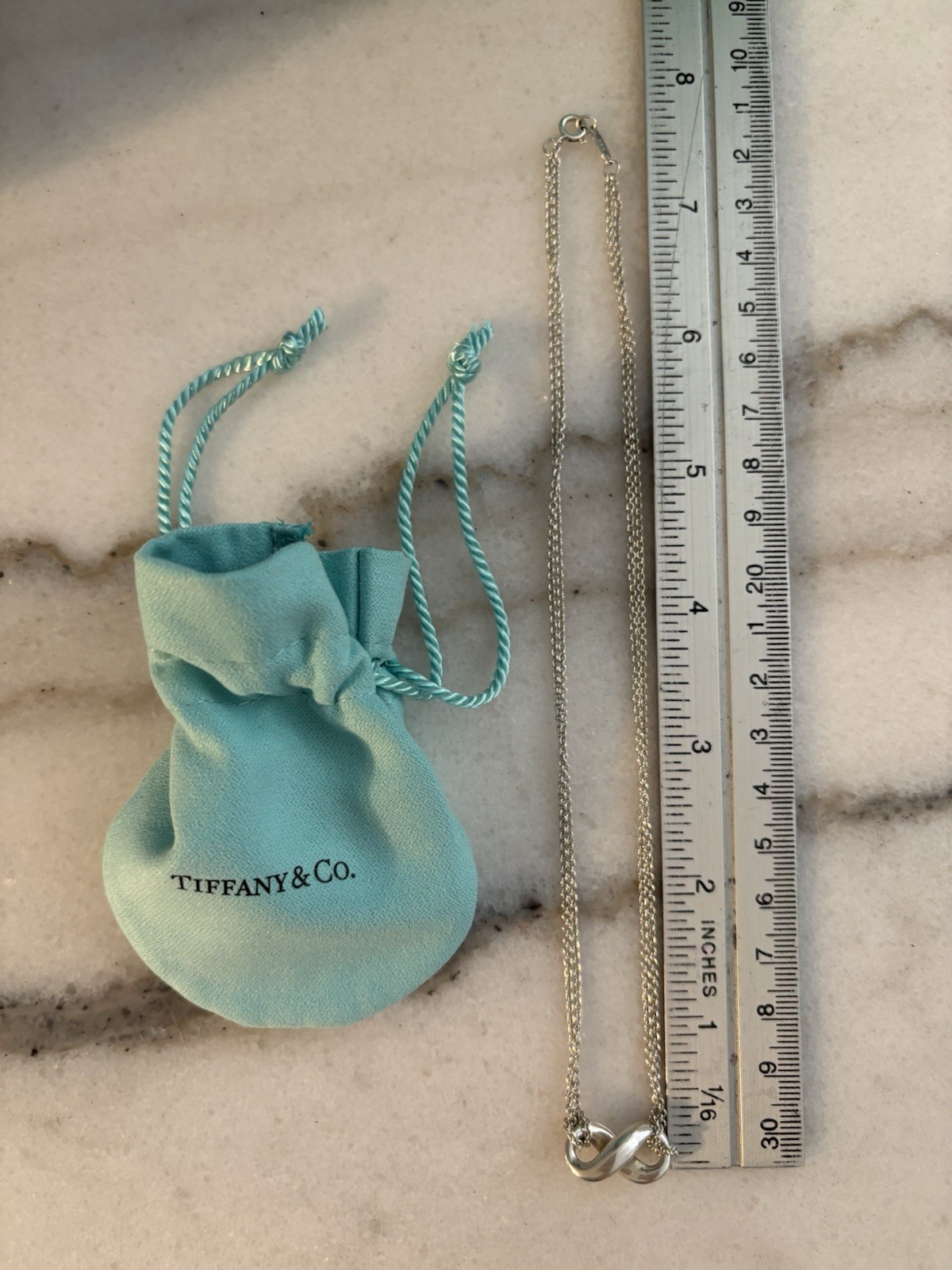 Tiffany & Co. Double Strand Infinity 16″ Necklace Authentic 925 Silver Clean