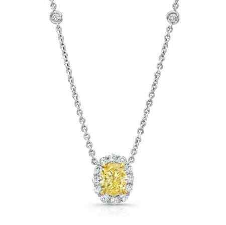 2.50 Ctw Halo Oval Fancy Light Yellow Necklace VS1 GIA Certified