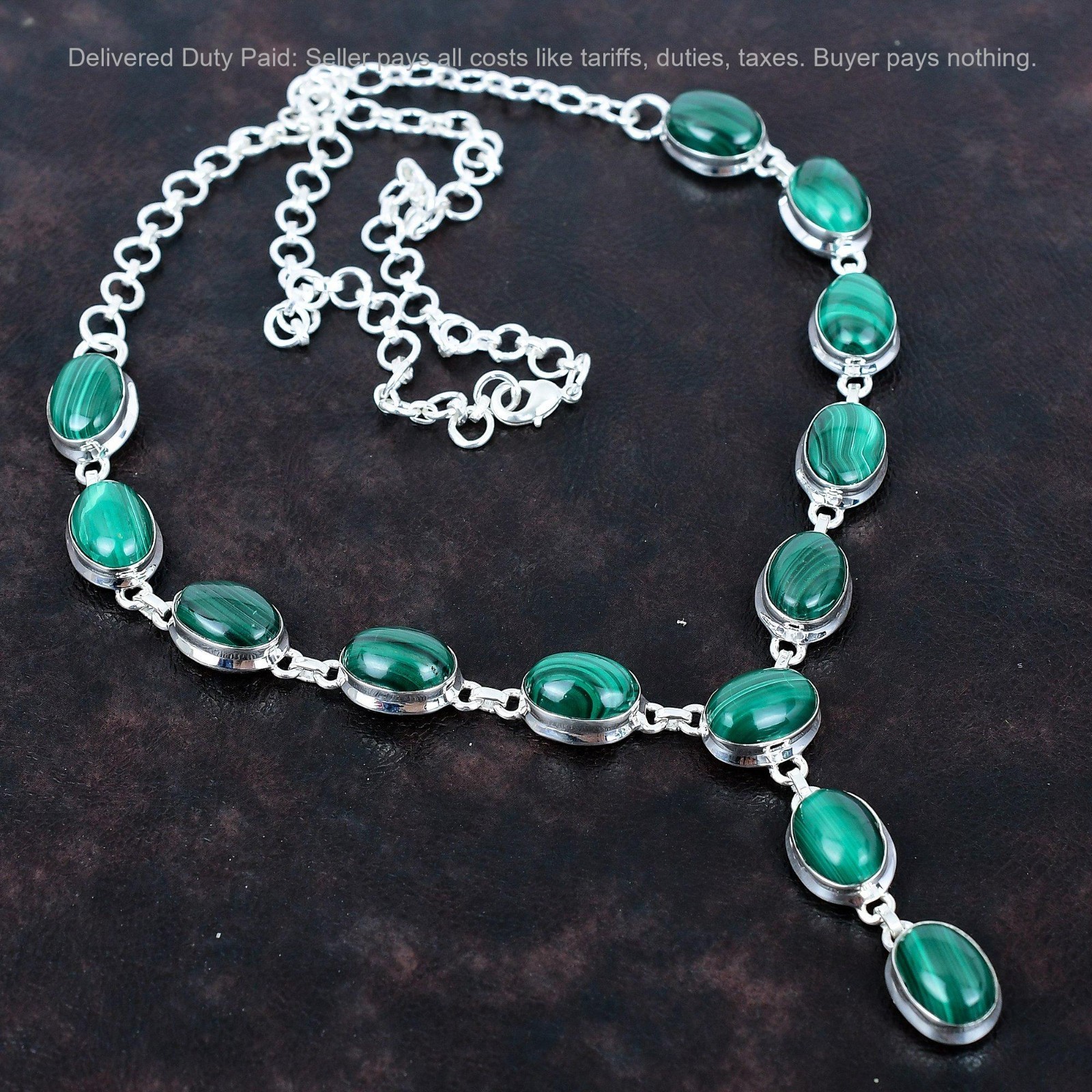 Valentines Deal Oval Malachite Gemstone 925 Silver Mother Chain Necklace Jewelry