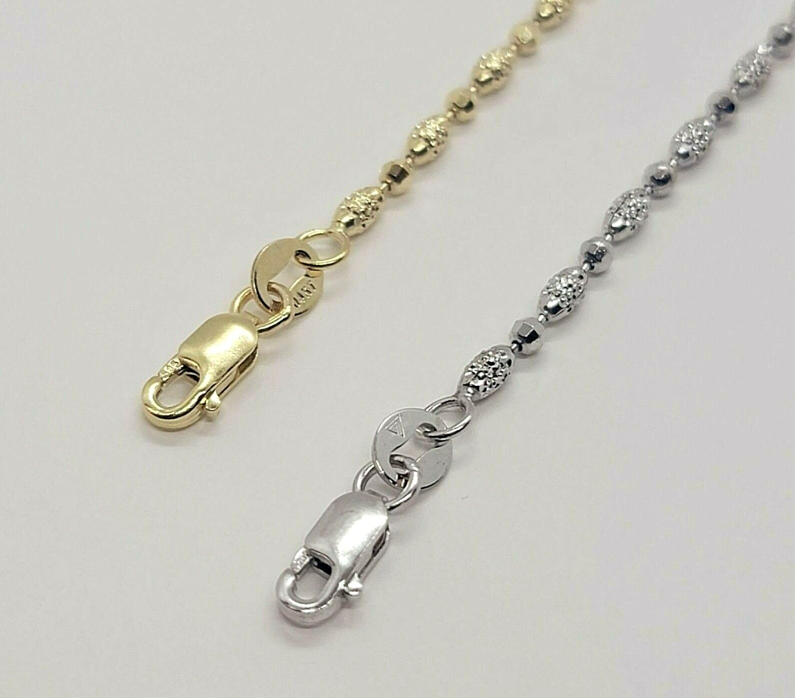 14k Solid Yellow White Gold D/C Bead Chain Necklace Men Women 2mm / 16″ ~ 24″