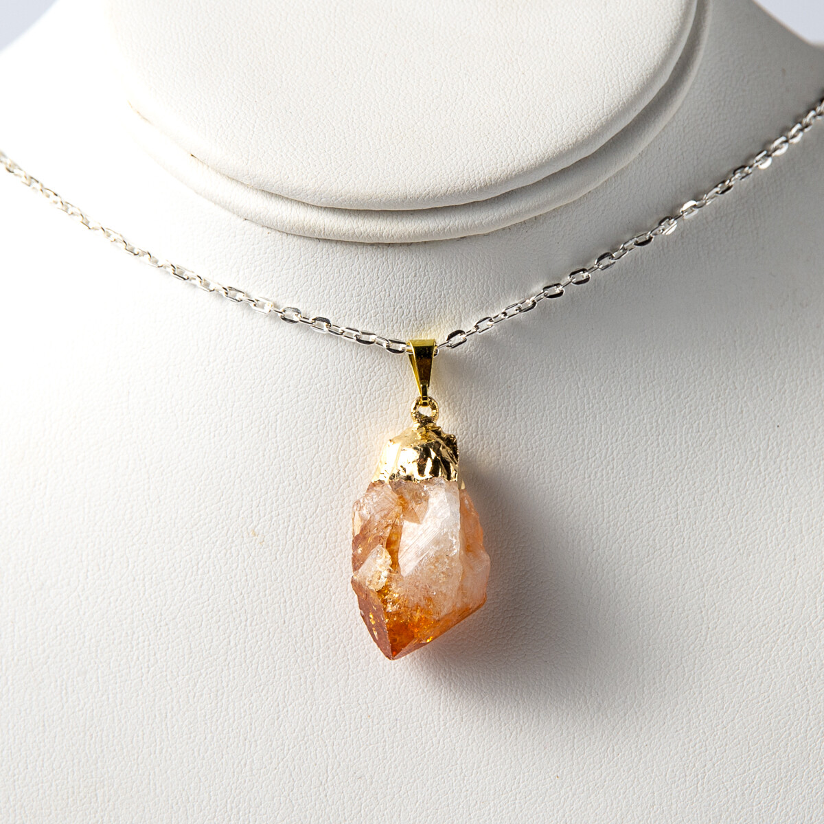 Fashion Gold Yellow Rough Citrine Natural Crystal Point Necklace Pendant & Chain
