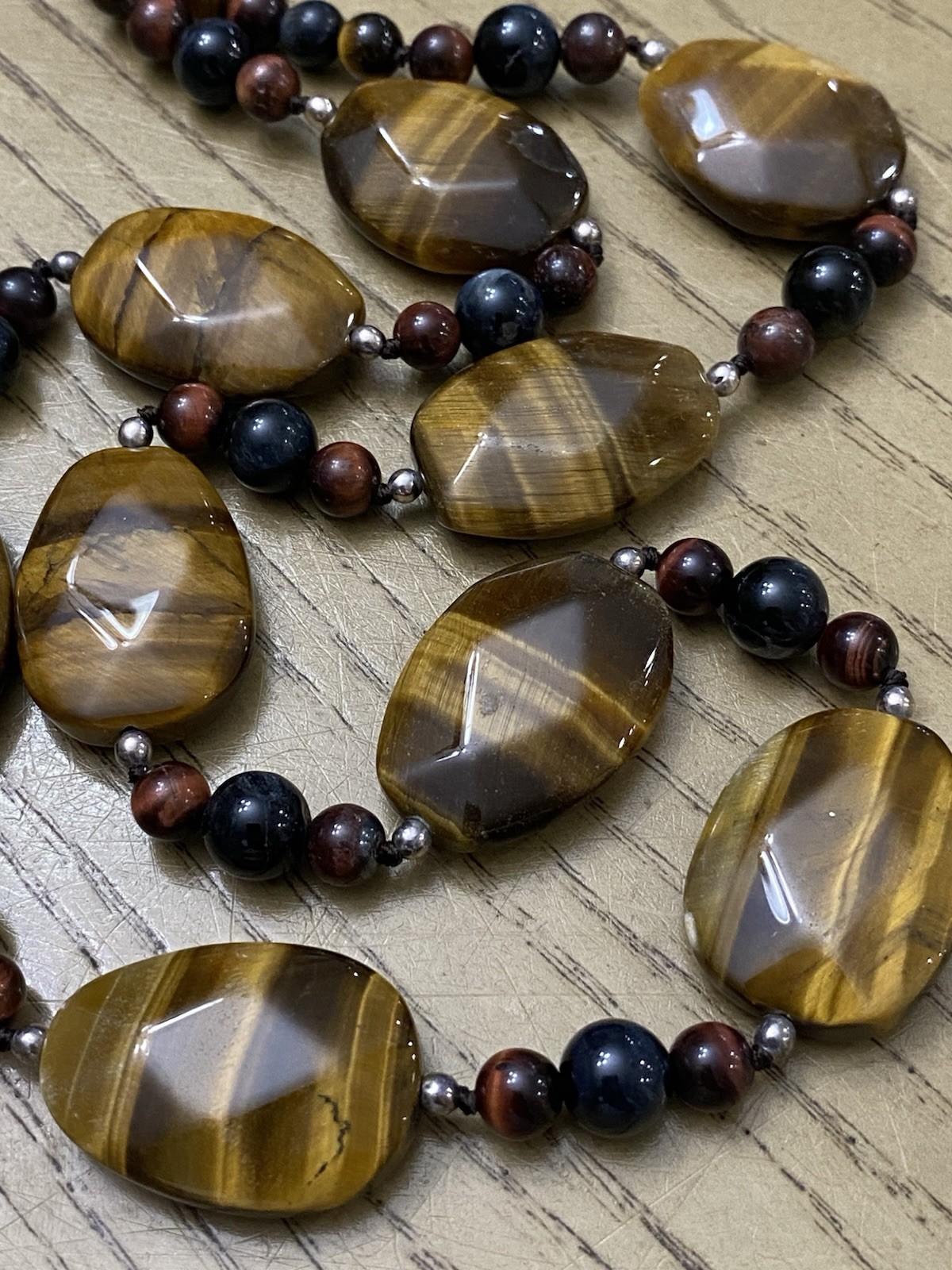 Lucas Lameth LUC 925 Sterling Silver Tiger’s Eye Beaded Link Necklace 26”