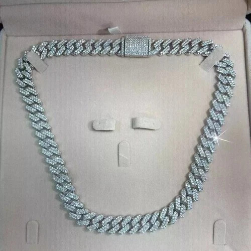 20Ct Lab-Created 14k White Gold Plated 12mm Chain Diamond Cuban Chain Men’s 22″