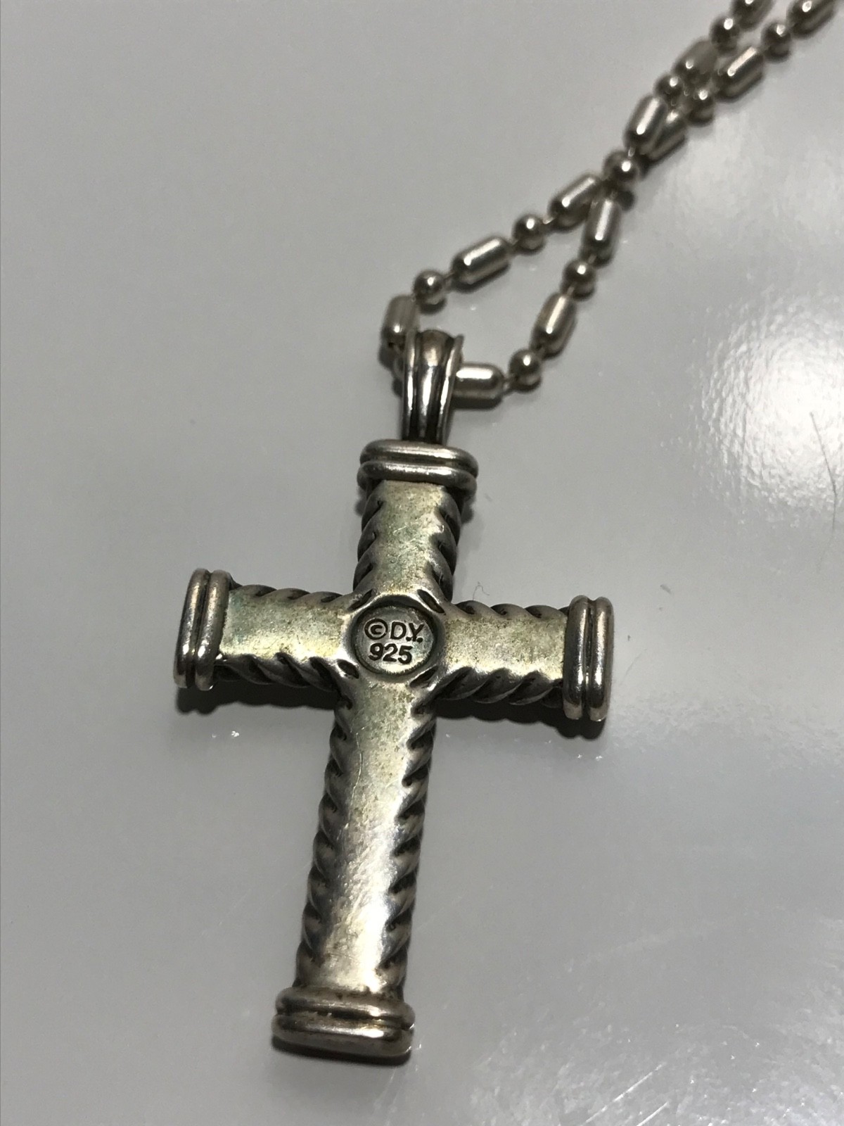 David Yurman Sterling Silver Chevron Cross Pendant & Chain 18”