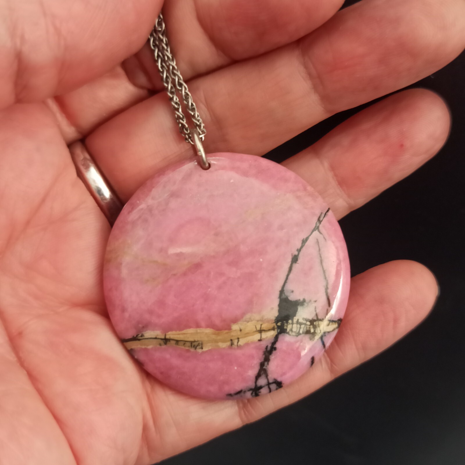 Natural Stone Pendant Sterling Silver Necklace Huge Natures Abstract Art Pink
