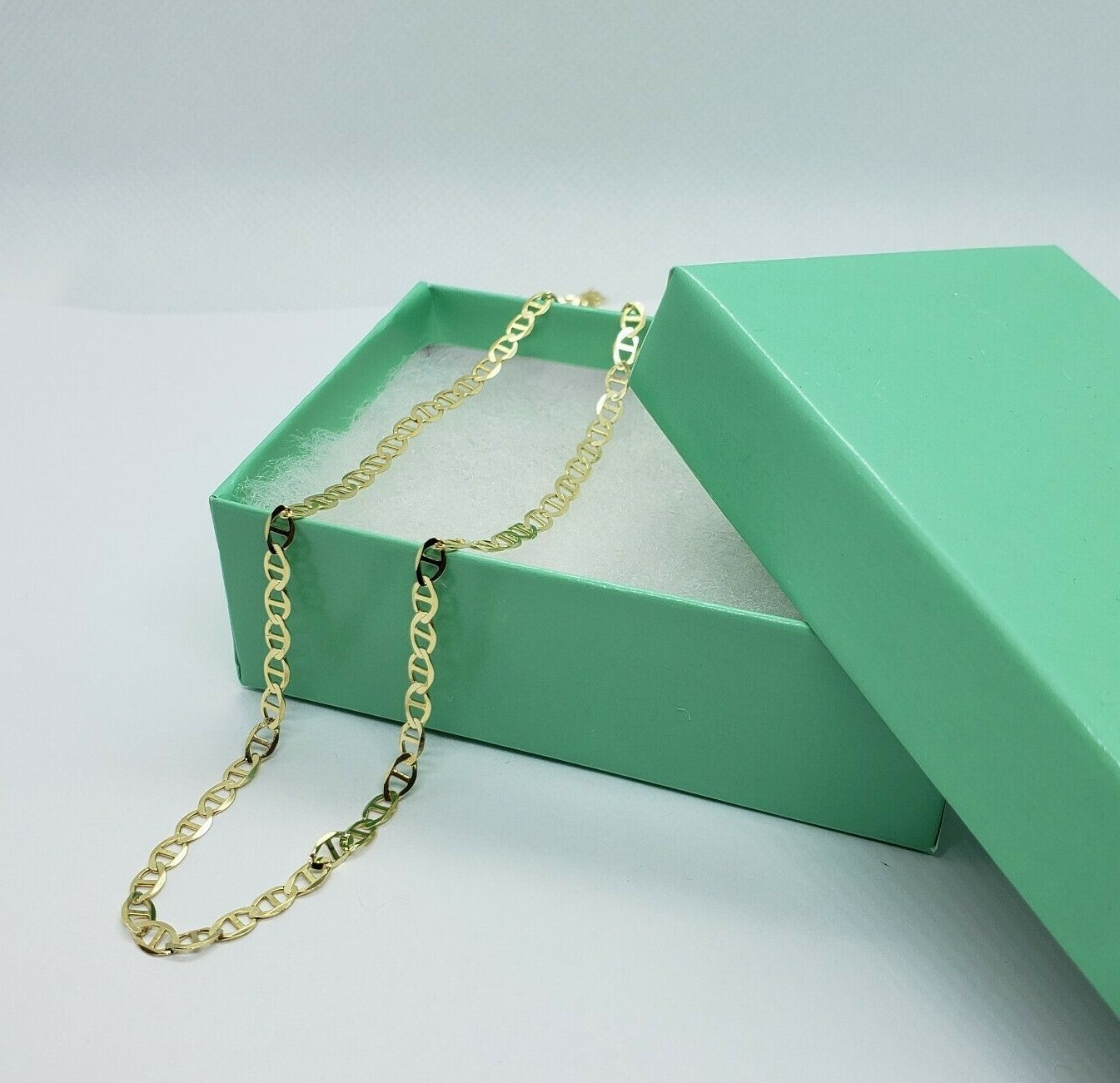 10K Solid Yellow Gold Mariner Anchor Link Chain Necklace 3mm Men Women 16″~30″