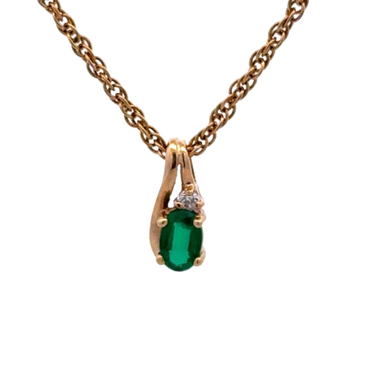 Estate Designer 10K Yellow Gold Emerald White Topaz Accent May Occasion Pendant