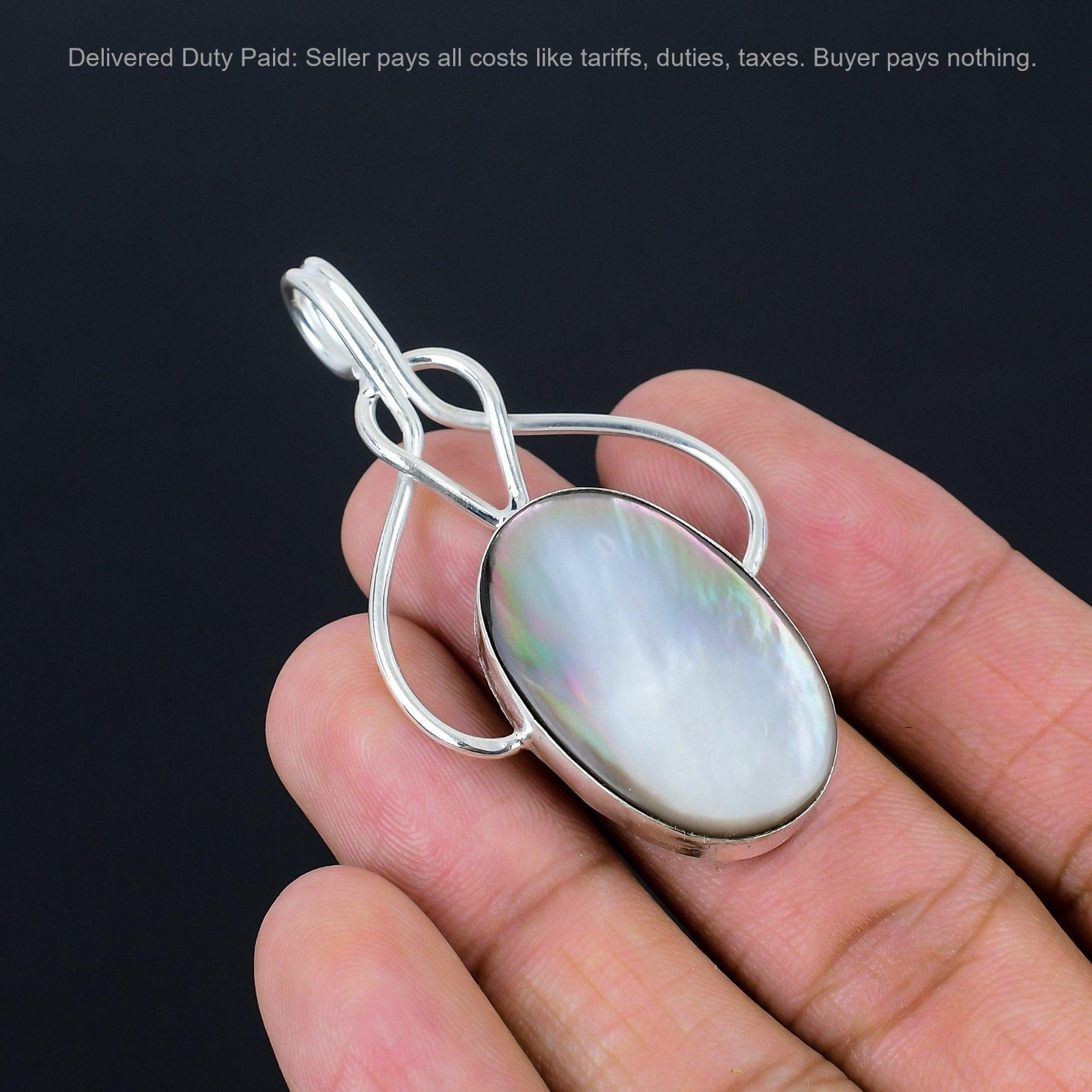 Sterling Silver June Birth Oval Mother Of Pearl Gemstone Ethnic Wife New Pendant