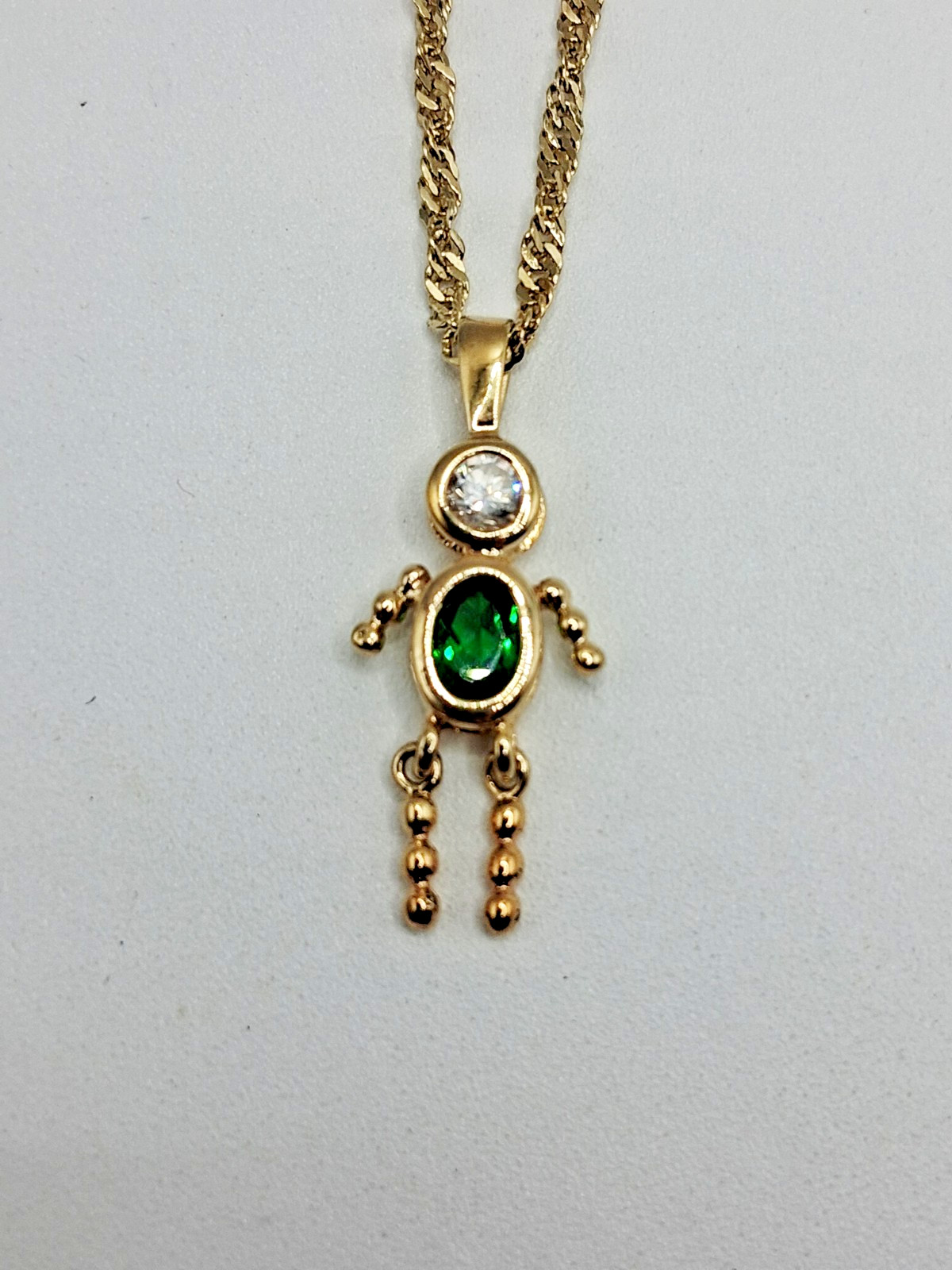 Gold On Sterling Silver Emerald Color May Birthstone Boy Pendant Long 20″ Chain