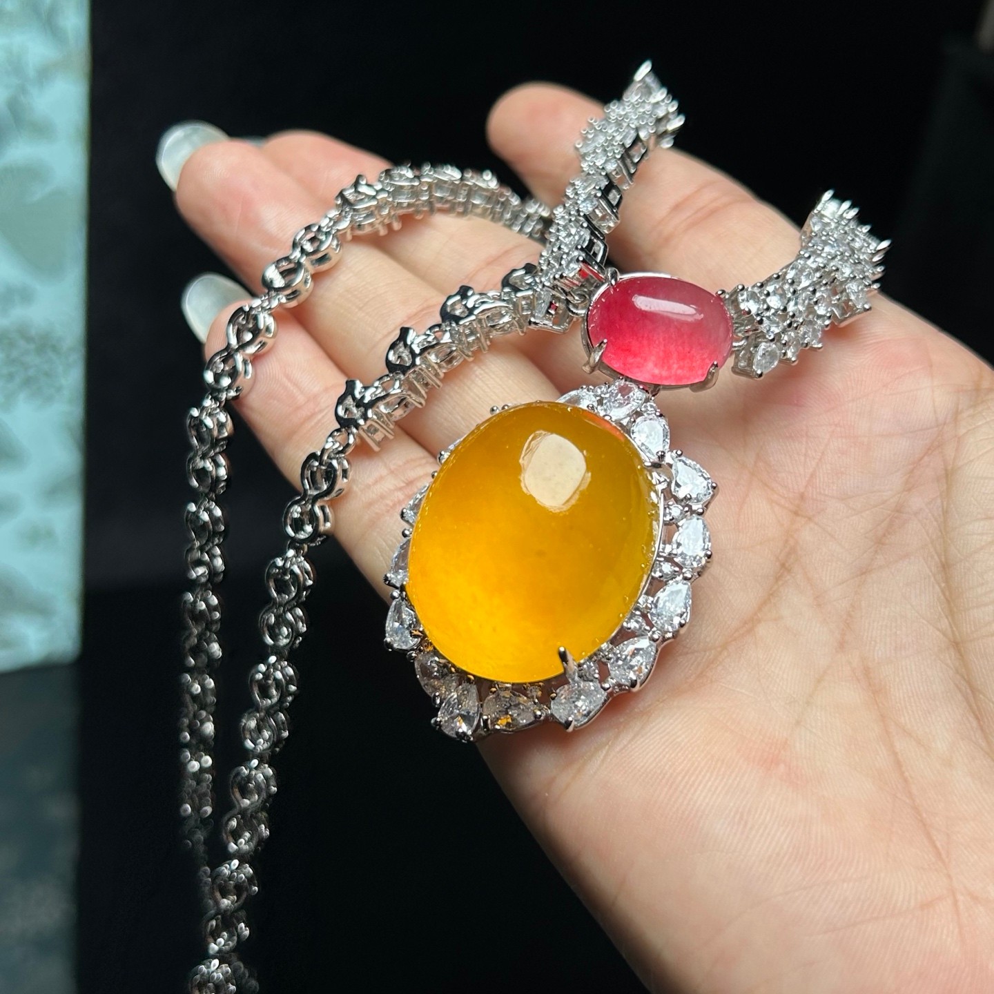 Real Natural Perfect High Ice Yellow Myanmar Jade Jadeite Pendant&Necklaces