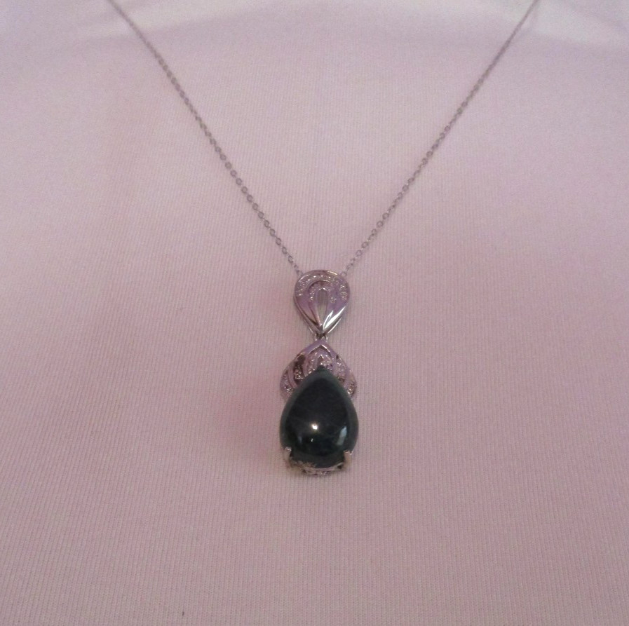 Sterling Silver Pendant Nickel Free Teardrop African Malachite Chain 20 Inch
