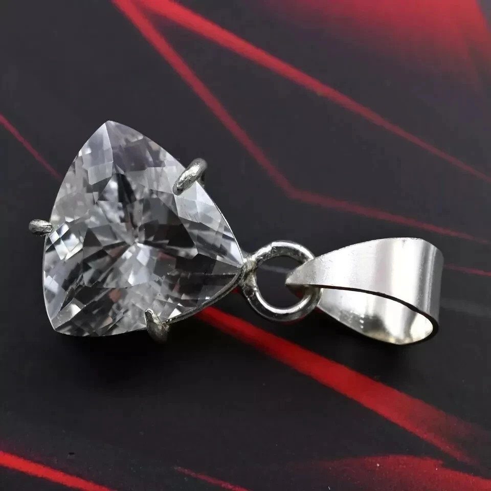 Natural White Sapphire Trillion Cut 27 Ct Loose Gemstone 925 Silver Pendant