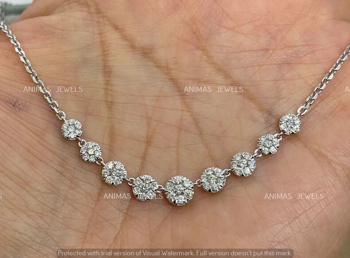 1 CT Round Real VVS1 Moissanite Choker Halo Women’s Necklace 925 Sterling Silver