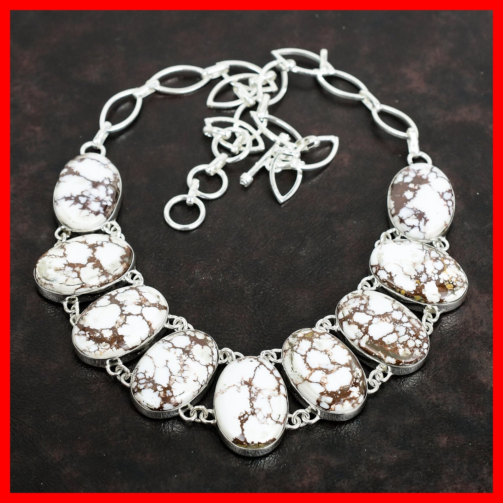Wild Horse Magnesite Gemstone Art Deco Chain Daughter Ethnic Necklace 925 Silver