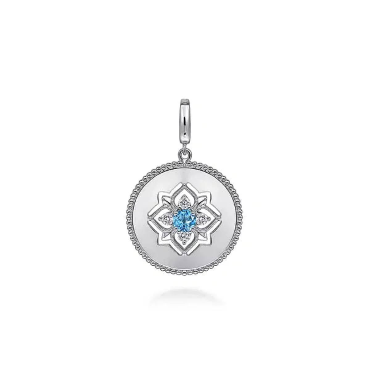 Sterling Silver 24mm 0.47ctw Blue Topaz and 0.29ctw White Sapphire Medallion Pen
