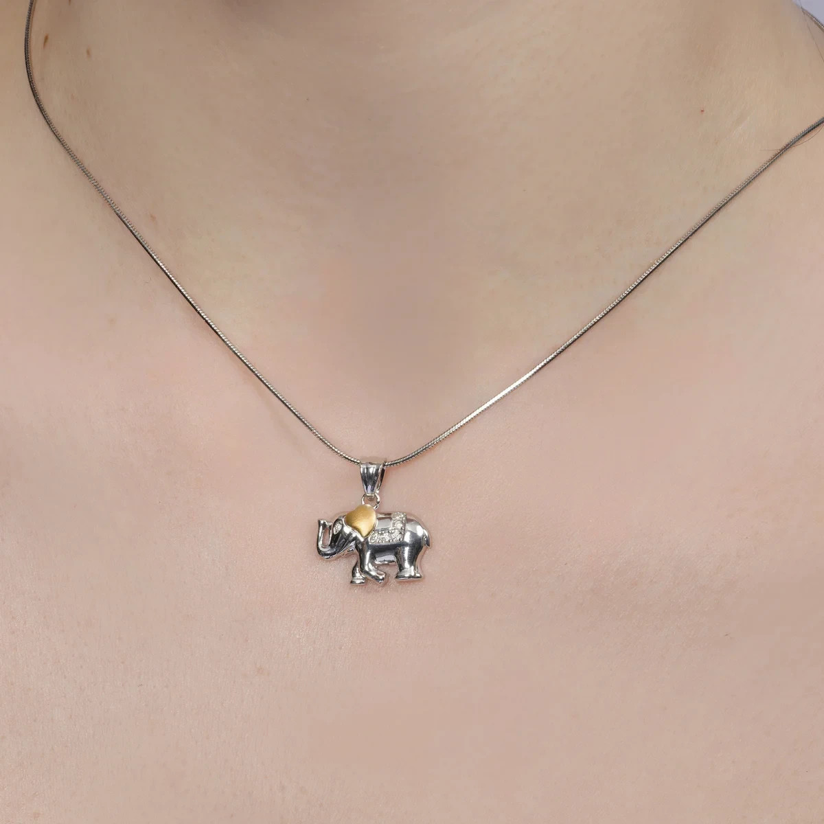 Moissanite Elephant Pendant • Two-Tone 925 Sterling Silver • GRA