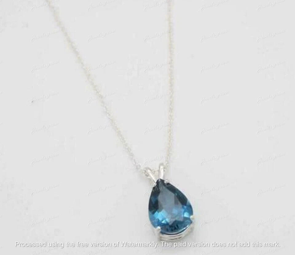 2Ct Pear Cut Lab-Created Topaz Beautiful Solitaire Pendant 14k White Gold Plated